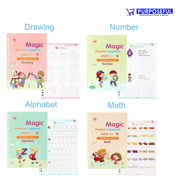 Reusable Magic Handwriting Practice Book (1 Set of 4 Books) ๐๐